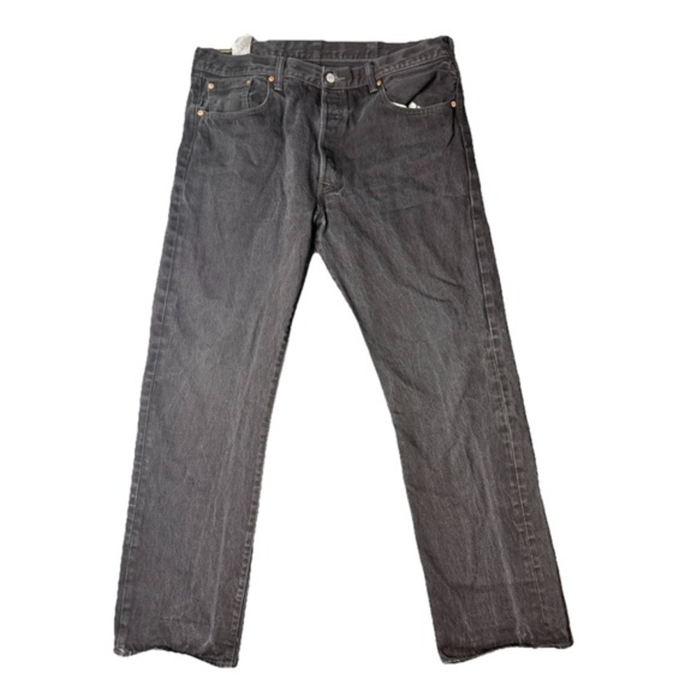 Levis 501‎ Jeans Mens 38x34 Black Button Fly Straight Leg Dark Wash Denim